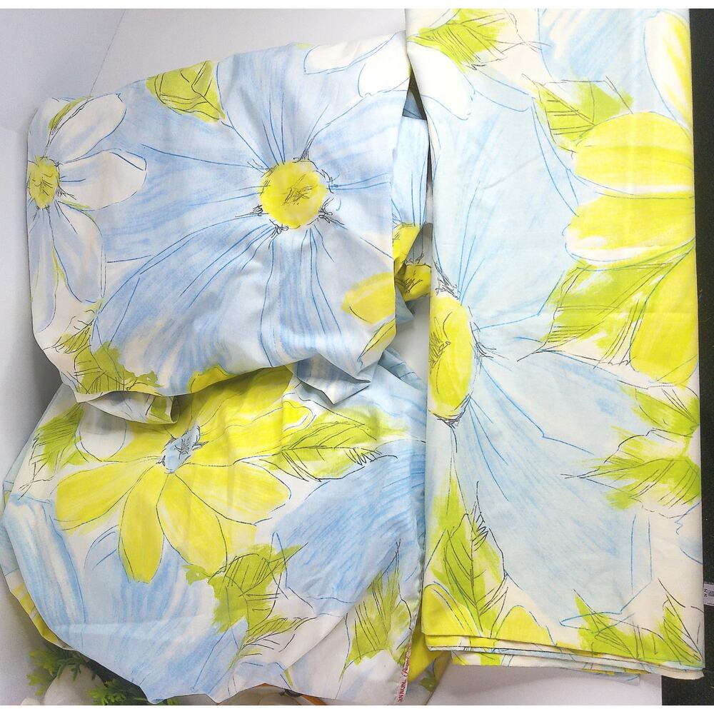 Vintage Cannon Royal Family No Iron Percale Heavenly Daisy Blue Full Sheet Set - Picture 5 of 6